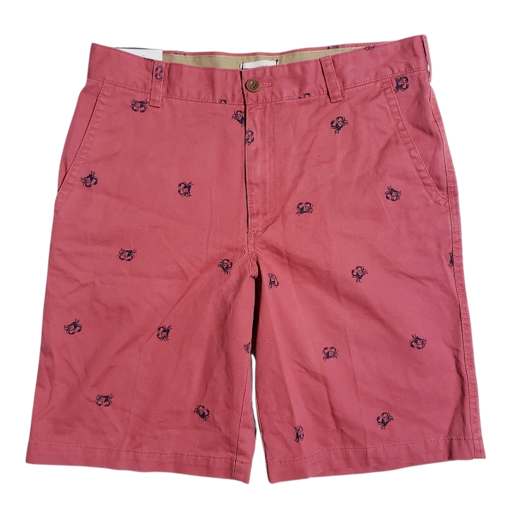 Izod Saltwater Mens Beachtown Flat Front Short Blue Crab Print Size 33 NWT